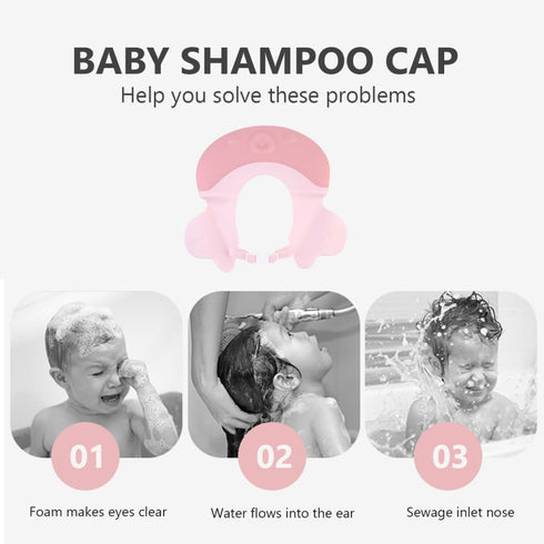 Toyvian Baby Shampoo Cap Adjustable Silicone Bath Hat with Cartoon Design Protecting Eyes and Face during Hair Wash