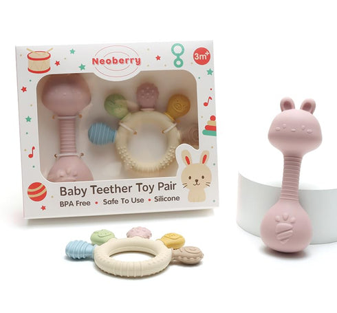 Set, 3-24 Baby Teether and Rattle Toy BPA-Free, Food-Grade Silicone, Easy-Grip Teething Rattle for Babies, Soothing