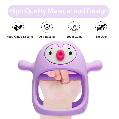 Smily Mia Penguin Teethers, Silicone Teething Toys for Babies 0-6 Months, Hand Teether for Infants, Light Purple