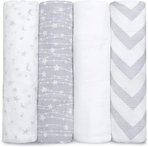 Set Comfy Cubs Muslin Swaddle Blankets and Fitted Crib Sheet