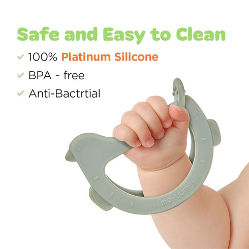 Swing Bird Teether (Green) | 100% Platinum Silicone | Baby Teether for babies 3-6 Months, 6-12 Months | Easy to Hold | Infant Teething Toys for Relief, Bracelet Type, Pack of 1