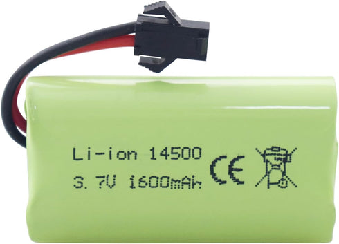 3.7V 1600mAh Li-ion Battery with SM-2P Plug and USB Charging Cable, Suitable for 9962 8837 RC Toy Car