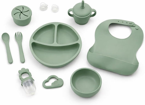 Generic 9-Piece Silicone Baby Feeding Set Divided Plate, Bib, Sippy Cup, Snack Cup,