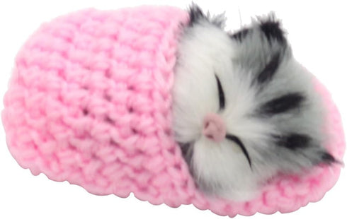 4Pcs Mini Kitten in Shoe Doll Toy, Sleeping Cat in Slipper with Meows Sounds Decor Hand Toy Gift for Kids