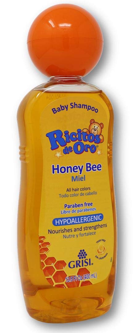 Honey Bee Ricitos de Oro Shampoo | Baby Shampoo with Pop-Up Rattle Cap, Paraben Free, 13.5 Fl