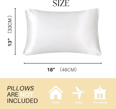 Silky Satin Toddler Pillowcases Set of 2, Ivory, 13"x 18", Super Soft Travel Pillow Covers with Envelope Closure