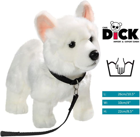Carl Dick Plush White Shepherd Dog Toy with Lead - 9 inches Long, Soft Stuffed Animal