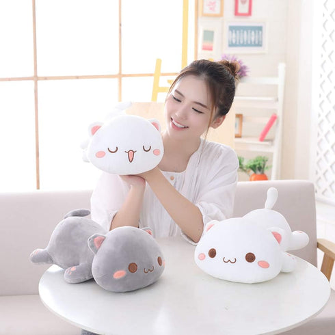 Jensquaify 13.7") Cat Stuffed Animals, Soft Cat Plush Pillow Kawaii Kitten Stuffed Animal Toy Gifts for Kids (Grey