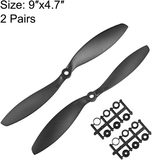 9047 9x4.7 Inch 2-Vane 2 uxcell RC Propellers CW CCW Fixed-Wing for Airplane, Nylon Black Pair with Adapter Rings