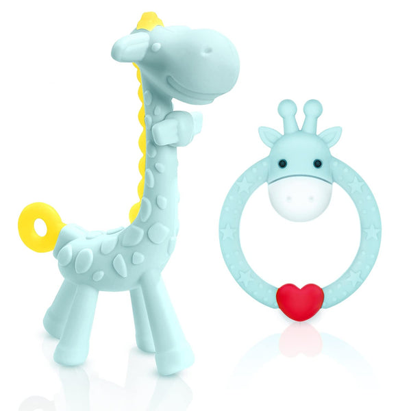 SHARE&CARE BPA Free Silicone Giraffe Baby Teether Toy with Storage Case for Infant Pain Relief