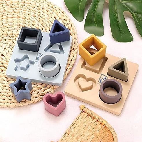 Baby Step Beige Silicone Shape Sorter Puzzle - Montessori Educational Toy for Toddlers 6-24 Months - Enhances Fine