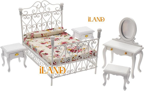 iLAND 1:12 Scale Victorian Dollhouse Furniture, 5pcs Dollhouse Bed Set