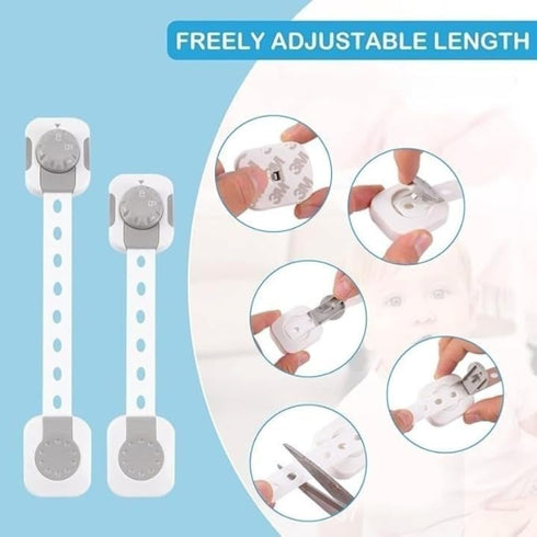 TASSU 6-Pack Child Safety Locks Adjustable Double Lock Baby Proofing Latches for Cabinets, Drawers, Fridge & More