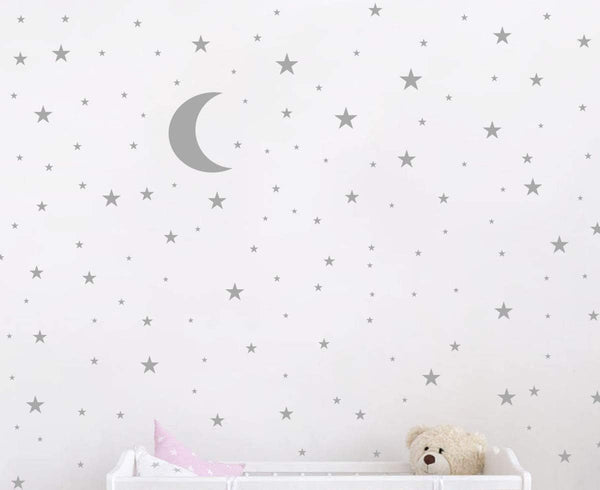 Moon and Stars Wall Decal Vinyl Sticker for Kids Room Decoration, Good Night Nursery Wall Decor (Gray)