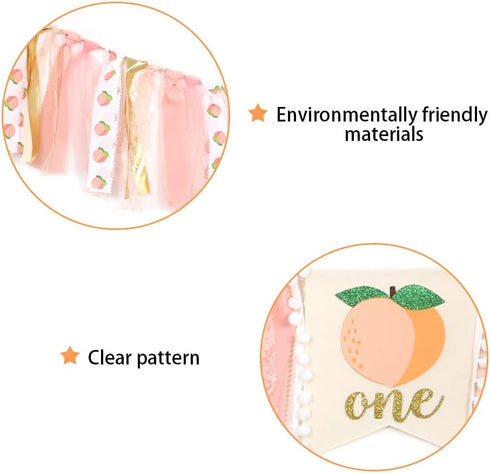 Derzhssg 1st Peach Theme Baby Birthday Banner - High Chair Banner, Sweet Peach Birthday Decorations, Crush Cake Photo