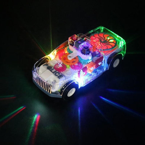 Nenekal Transparent Electric Police Car Gear Toy with Flashing Lights & Music, Toddler Gift for Boys & Girls 3+