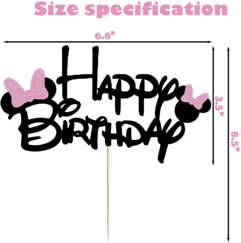 Black Pink Happy Birthday Cake Topper, Pink Bow Tie Decoration for Baby Shower Birthday Party Supplies