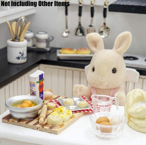 Set 1:12 Miniature Baking Kitchen Food Play for Dollhouse Scale Accessories with Mini Food Eggs Milk Bread Model
