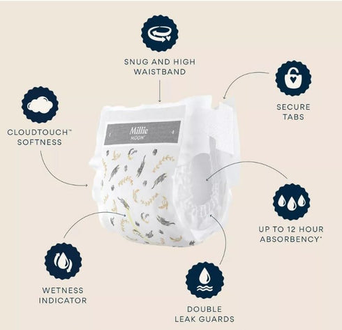 Generic (Size-3 Count-88) 13 24 lbs Millie Moon Luxury Diapers and Diaper Weight Range: