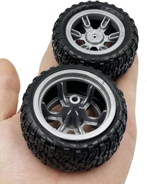 URIMPAVIDO 4PCS 60mm Toy Car Wheel Toy Car Rubber Tire Wheels with Shaft Round Rod Axles for RC Car Truck Robot DIY