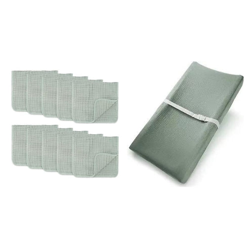 Comfy Cubs Muslin Burp Cloths and Muslin Fitted Changing Pad Cover Bundled