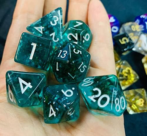 Ocean Moss DND Dice Set: Unique Aquamarine Resin Polyhedral Dice for D&D and Pathfinder