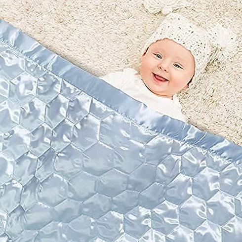 Heavens Cuddles 48"x36" Quilted Satin Baby Blanket (Light Blue)