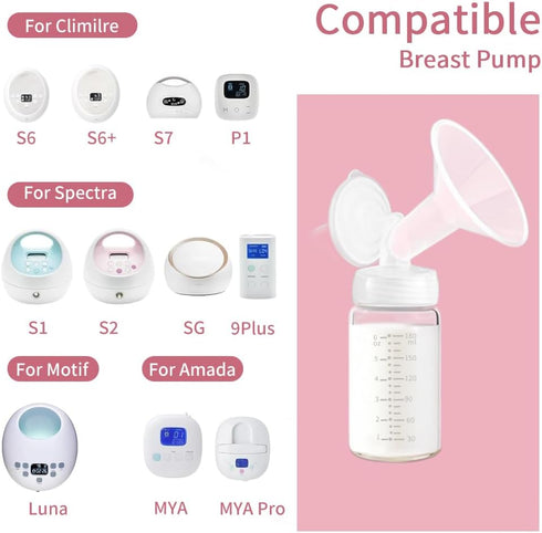 Momlacto 4 Pack, 6oz/180ml, S1 S2 9 Glass Breast Milk Collection and Storage Bottles, Wide Neck, Compatible