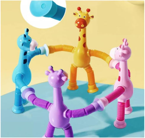 4 Pcs Telescopic Suction Cup Giraffe Toy - Funny Pop Tubes Sensory Toy for Toddlers, Educational Fidget