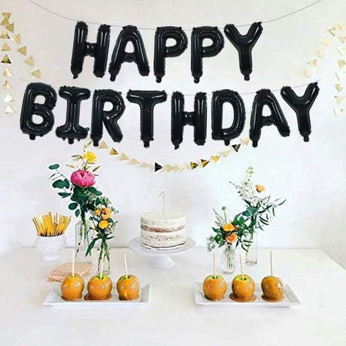 TONIFUL Black Happy Birthday Balloons Banner, 16 Inch Mylar Foil Letters, Reusable Birthday Sign for Kids & Adults