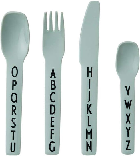 Design Letters Eat & Learn Toddler Fork, Knife & Spoon Set - 4 Design in Denmark, BPA/BPS Free, Green