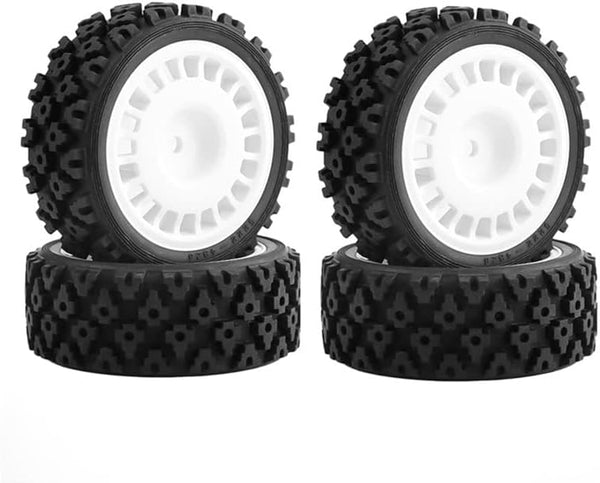 4Pcs Rubber Tire Plastic Wheel Tyre - Upgrades Parts Accessories for Tamiya XV-01 XV01 TA06 TT-01 TT-02 PTG-2 RC Rally