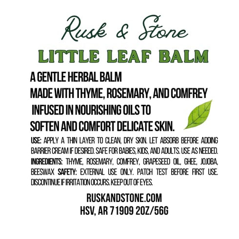Rusk & Stone Little Leaf Green Salve Gentle herbal balm for dry, irritated, and sensitive skin no essential oils