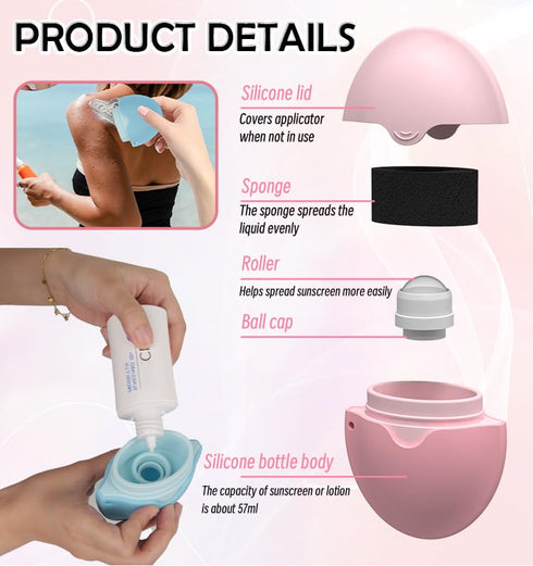 Tirlsy Set Sunscreen Applicator For Kids, Roll on Sponge Applicator for Sunscreen -Sunblock Buddy Brush with Protective