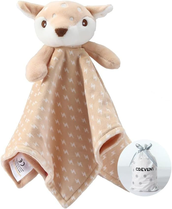 CREVENT Cozy Plush Baby Security Blanket, Loveys for Baby Girls and Boys, Great Birthday Gift (Brown Deer)
