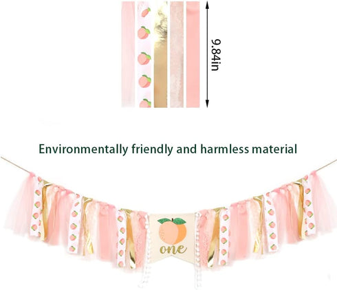 Derzhssg 1st Peach Theme Baby Birthday Banner - High Chair Banner, Sweet Peach Birthday Decorations, Crush Cake Photo