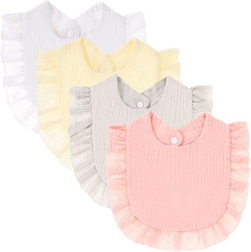 4 PACK Solid Muslin Baby Drool Bibs Set for Unisex Boys Girls Adjustable Teething Feeding