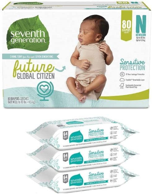 Seventh Generation Baby Diapers, Chlorine Free Newborn Diapers Sensitive Protection, 80 Count