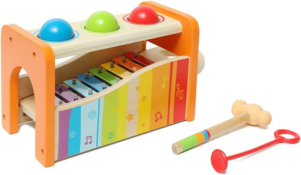 Hape Pound & Tap Bench with Slide Out Xylophone, Award Winning Wooden Musical Toy for Toddlers