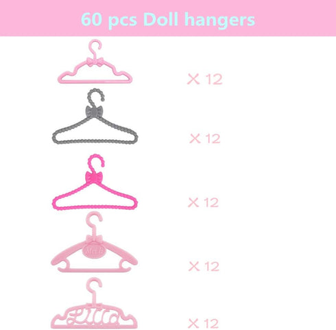 E-TING 60 Pcs Mini Doll Clothes Hangers, Plastic Mixed Little Hangers for 11.5 inch Doll Clothes Accessories