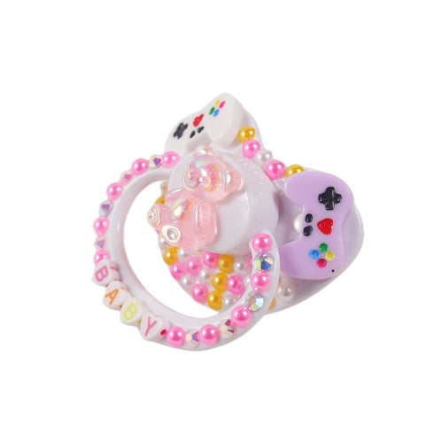 SUNOWE DummyPink Adult Sized Pacifier, Personalized Pacifier, with Dust Cover Rhinestones Bling
