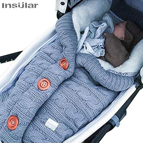 insular Warm Baby Sleeping Bag Envelope Winter Kid Sleepsack Footmuff Stroller Knitted Sleep Sack Newborn Knit Wool