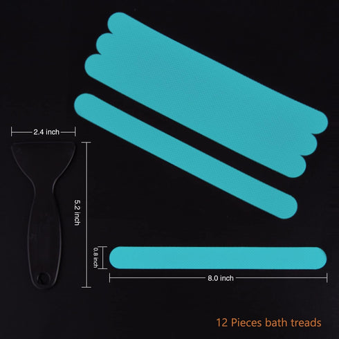 12 Secopad Original Anti-Slip Shower Stickers for Bathtub & Shower Floor, Strong Adhesive Safety Strips with Scraper
