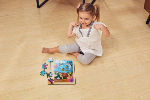 Wooden Jigsaw Puzzle Set - 3 Pcs Farm, Jungle, and Sea Animals, Educational Preschool Toys