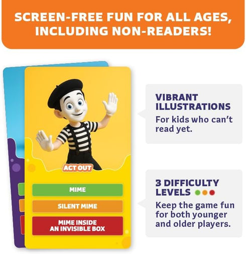6+ 80 Epic Charades Mini Game for Kids Ages Travel-Friendly Mini Edition Act Out & Explain Cards with Illustrations