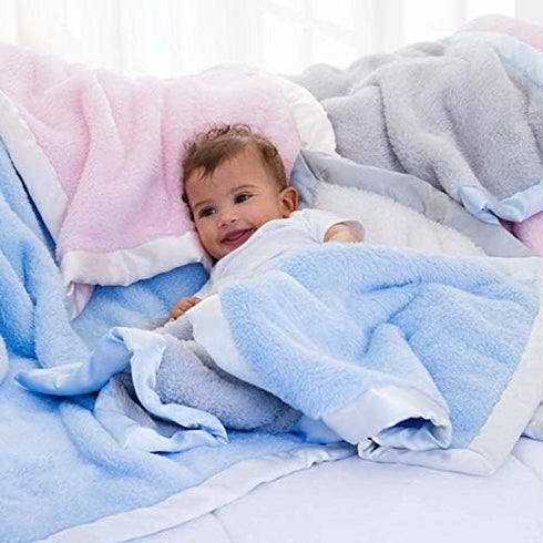 30x40 Cozy Baby Nursery Blanket with Satin Trim - Blue for All Babies