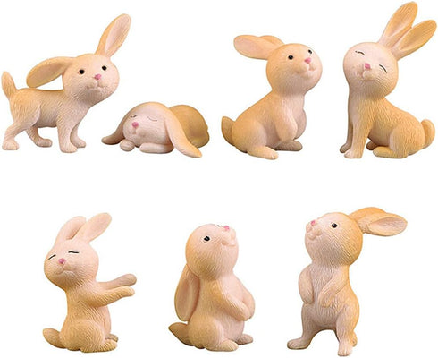 7 Pcs Rabbit Figures Miniature Figurines Collection for Kids, Animal Toys Set Cake Toppers, Christmas Birthday Gift