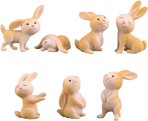 7 Pcs Rabbit Figures Miniature Figurines Collection for Kids, Animal Toys Set Cake Toppers, Christmas Birthday Gift