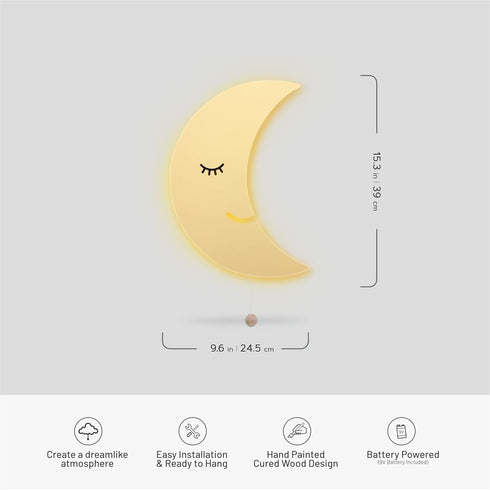 17.7 11.2 1.5-in Lumipets Moon Wall Light - Nursery Decor, Baby Room Decoration, Wall Mounted, Battery Operated