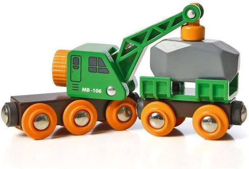 BRIO World 33698 Clever Crane Wagon Set - 4 Piece Wooden Toy Train Set for Kids